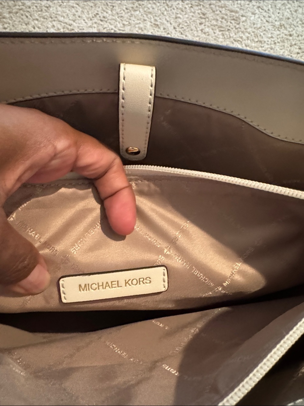 Michael Kors Light Gray MK Logo Tote with Gold Accent - Picture 4 of 12